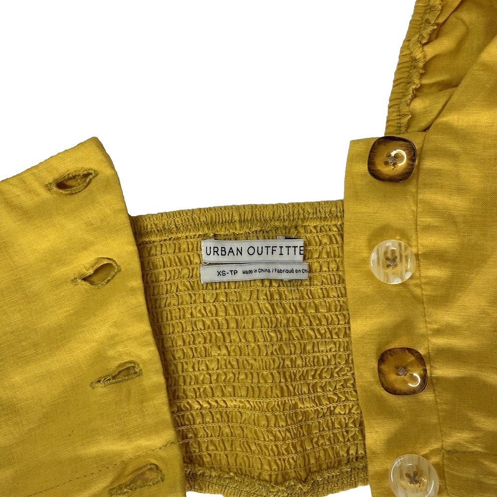 Urban Outfitters womens Set skirt and crop top Size XS Yellow Button Linen - Picture 4 of 10